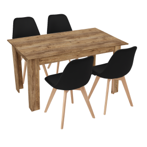 Stół kuchenny 120x80 Dąb Lefkas +  4 krzesła Bari Czarne